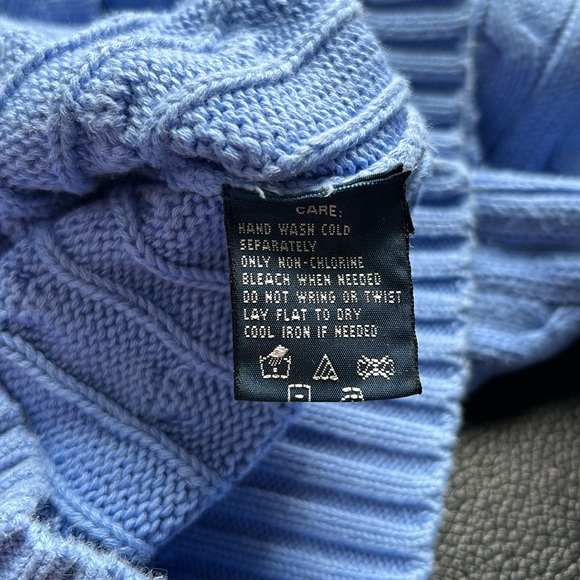 Ralph Lauren Sport Cable Knit Sweater Blue Vneck Pink Embroidered Pony Sz M - Picture 7 of 9